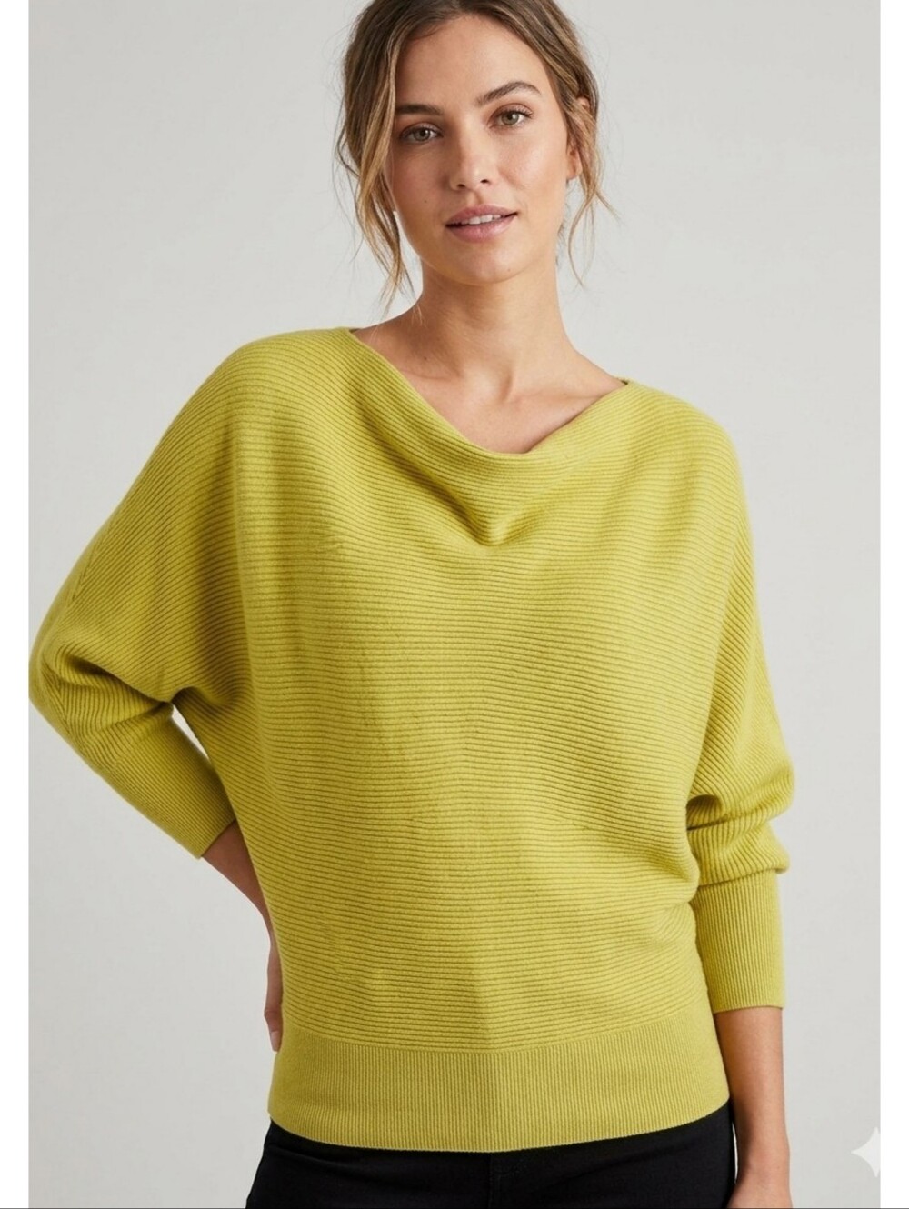 Joan Vass New York Ribbed Knit Sweater Chartreuse Size M